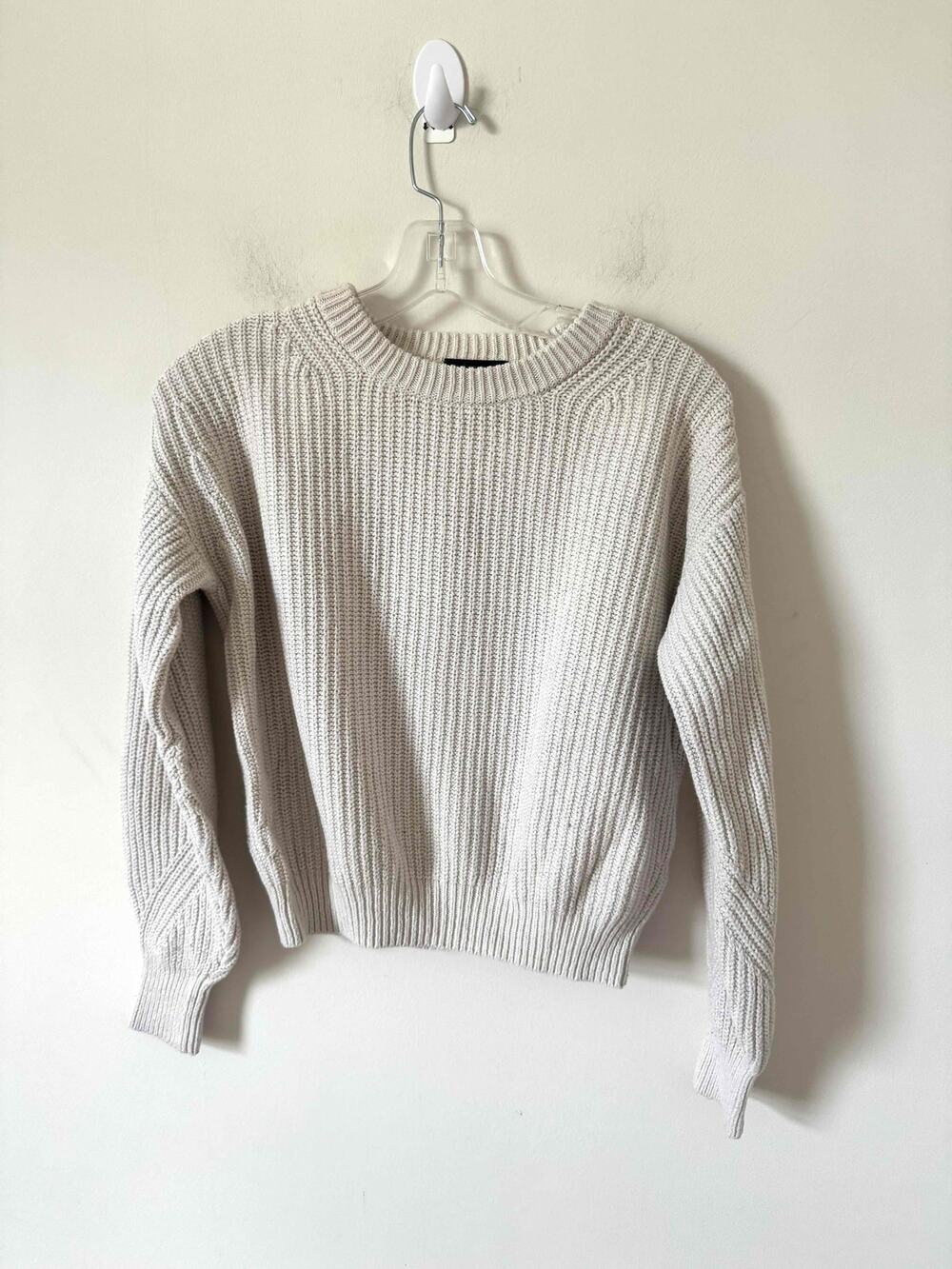 JCrew Chunky Fisherman Rib Knit Crop Sweater Off-White Cream Merino Wool Mix XXS